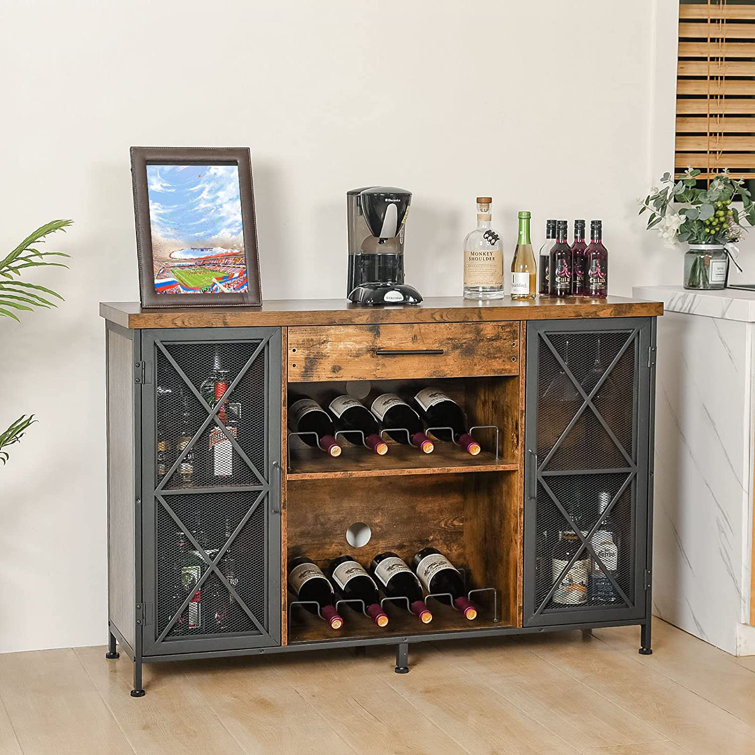 Wine Bar Cabinet With Wine Rack And Glass Holder Farmhouse Coffee Bar Cabinet For Liquor And Glasses Industrial Sideboard Buffet Cabinet With Drawer